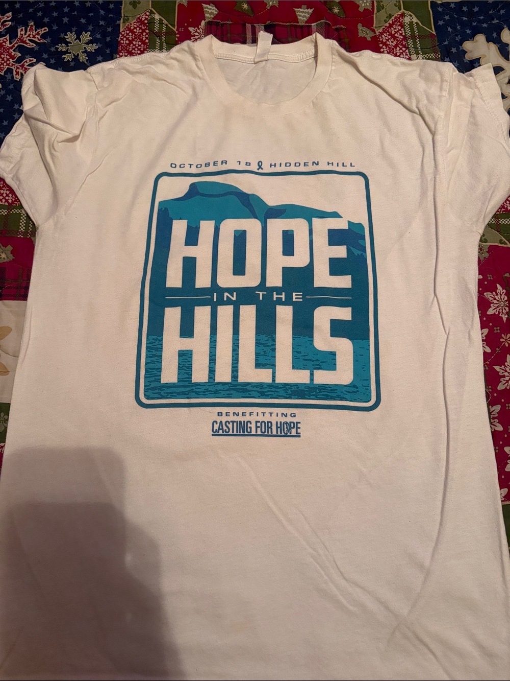 Gildan White Short Sleeve Tee with Teal "Hope in the Hills" Graphic